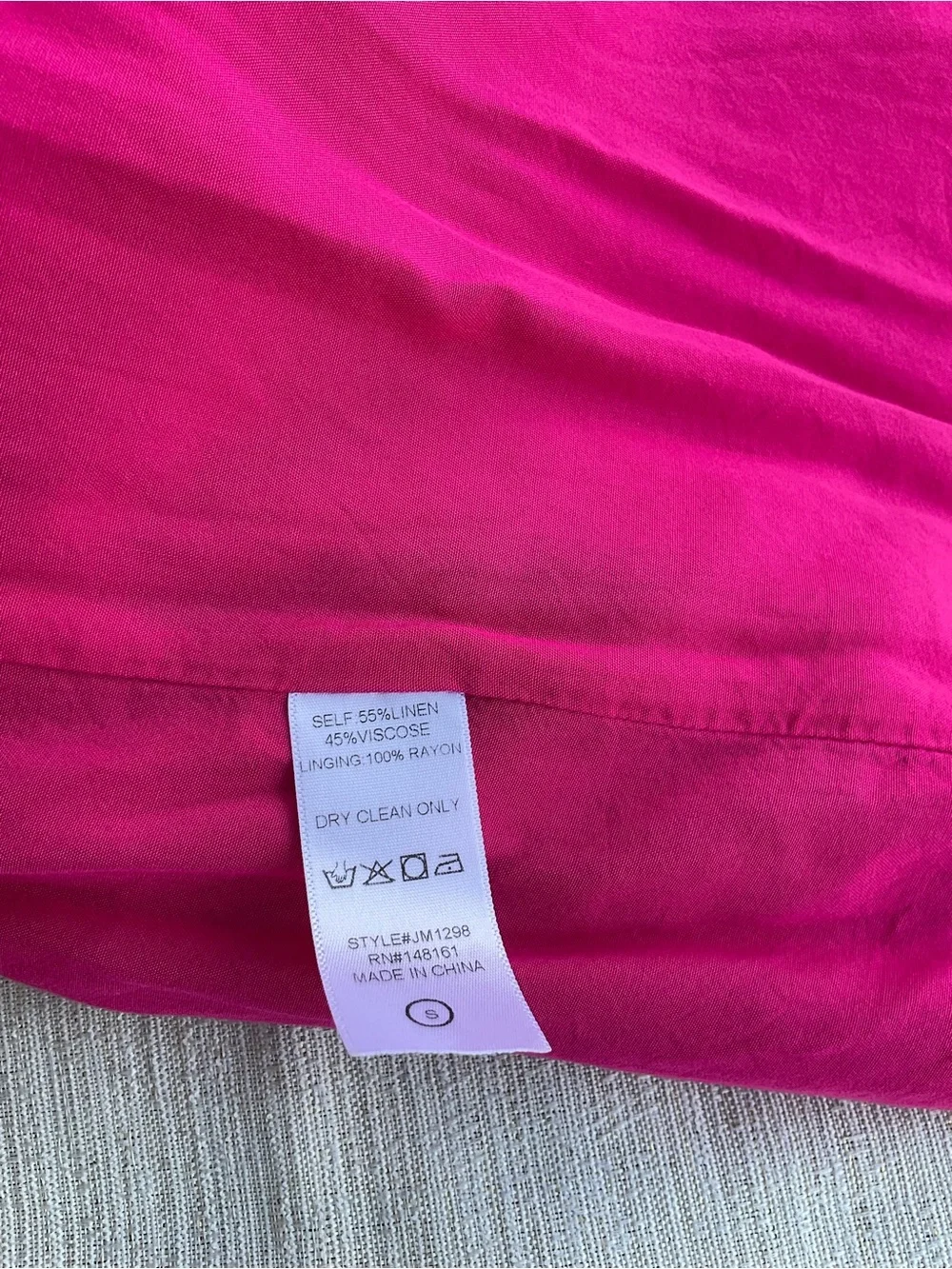Small Linen‎ blend embroidered hot pink fuchsia dress with pockets boho resort